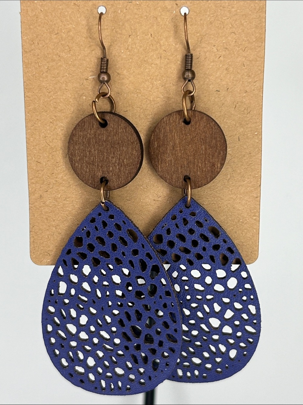 *LAST SET* Blue Teardrop Laser-Cut Wood Earrings Fashion Jewelry